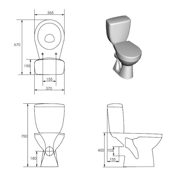 CERSANIT Mito Horizontal Compact WC Set with Seat and Cistern