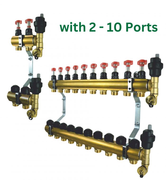 Brass Distributor f Underfloor Heating 2-10 Circuits