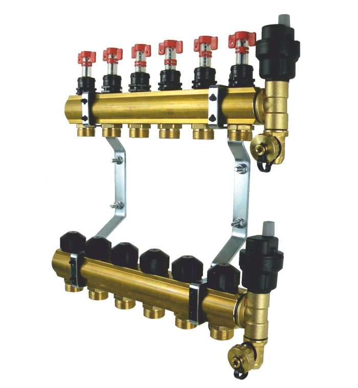 Brass Distributor f Underfloor Heating 6 Circuits