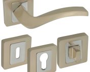 Cortina Door Handle on Rose NickelChrome Set