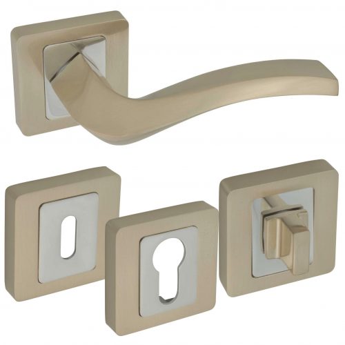 Cortina Door Handle on Rose NickelChrome Set