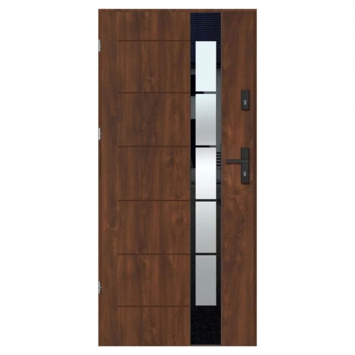 Entrance Door w Frame Thermo 4-Pane Glass Walnut 1