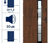 Entrance Door w Frame Thermo 4-Pane Glass Walnut